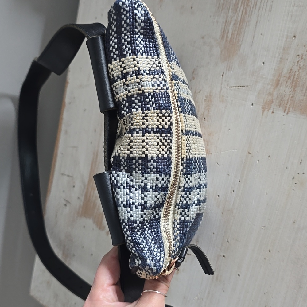 Clare V Plaid Fanny Pack In Navy/Cream - Picture 9 of 13